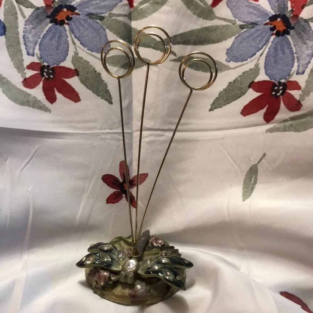 Enamel Jeweled Dragonfly Metal Wire Picture/Memo Card/Recipe Card Holder 8”x3.5”